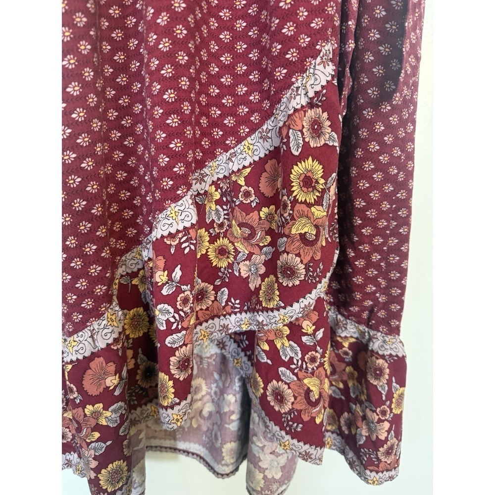 Boho Red Floral Long Dress Size Small Cottagecore  Romantic  Band Of Gypsies - Picture 5 of 10